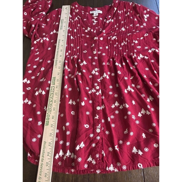 Coldwater Creek  Women's Blouse Size PL Red Christ Print 3/4 Sleeve Button-Up - Picture 4 of 8